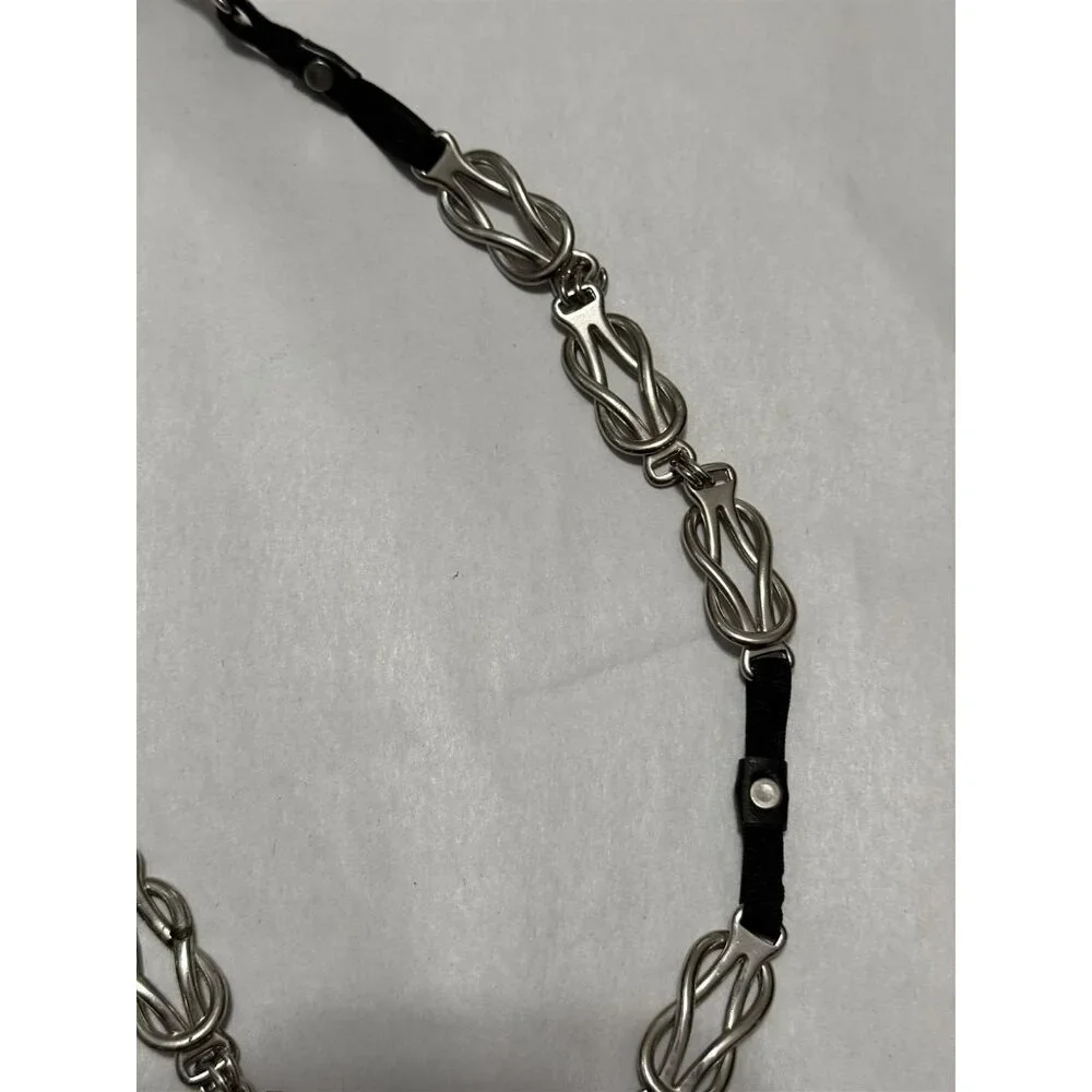 Chain Link and Faux Leather Belt Silver Black Biker Goth Skinny